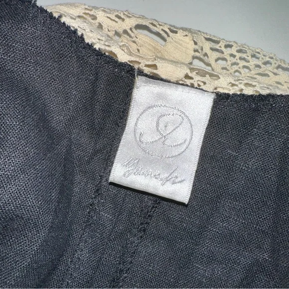 Linen Black and Cream Lace Dress - Picture 4 of 6